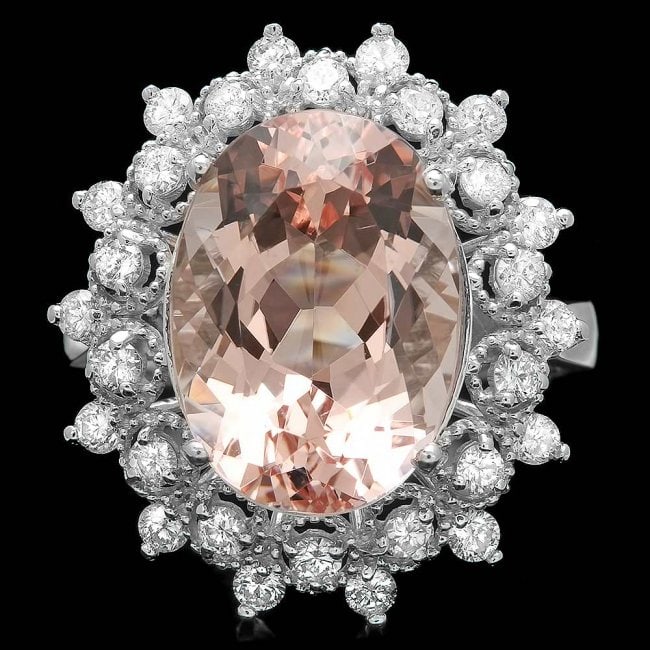 14k Gold 6.00ct Morganite 0.75ct Diamond Ring: Retail: $6,700.00 ****** 14k Gold 6.00ct Morganite 0.75ct Diamond Ring ****** Metal: 14k Solid White Gold / Size: 7 / Total Item Weight: 6.0 grams / Country Made: United States / / Main Stone: Morgani