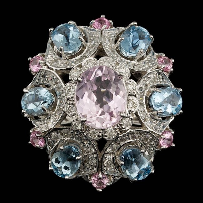 14k White Gold 3.50ct Kunzite 1.25ct Diamond Ring: Retail: $21,600.00 ****** 14k White Gold 3.50ct Kunzite 1.25ct Diamond Ring ****** Metal: 14k Solid White Gold / Size: 7.25 / Total Item Weight: 15.0 grams / Country Made: United States / / Main Stone