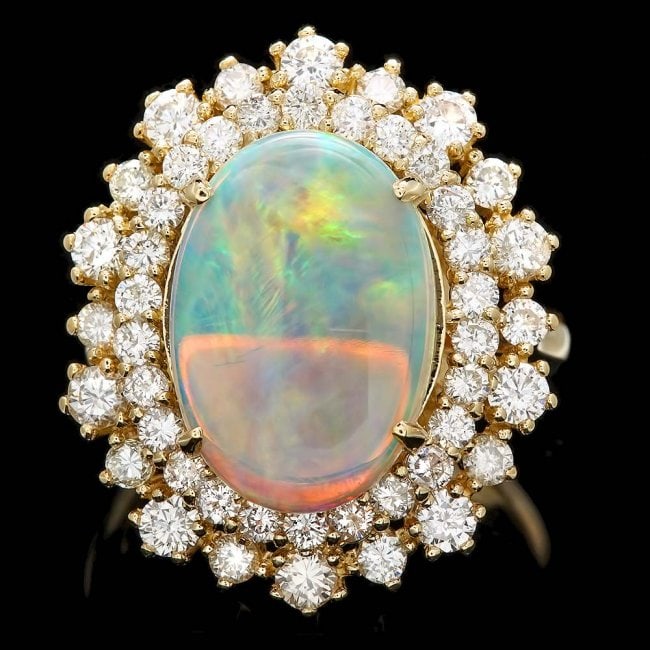 14k Yellow Gold 2.50ct Opal 1.65ct Diamond Ring: Retail: $9,800.00 ****** 14k Yellow Gold 2.50ct Opal 1.65ct Diamond Ring ****** Metal: 14k Solid Yellow Gold / Size: 6.75 / Total Item Weight: 7.5 grams / Country Made: United States / / Main Stone: O