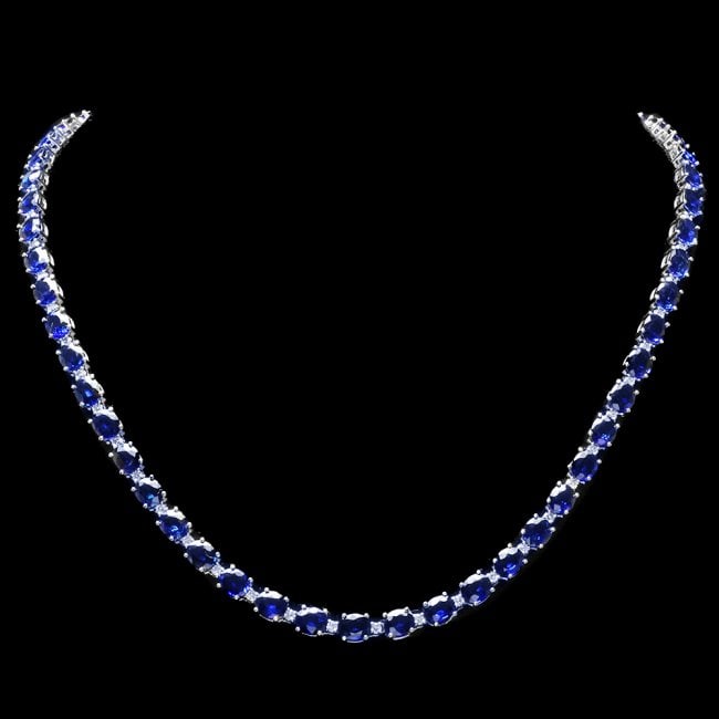 18k Gold 30ct Sapphire 1.70ct Diamond Necklace: Retail: $24,300.00 ****** 18k Gold 30ct Sapphire 1.70ct Diamond Necklace ****** Metal: 18k Solid White Gold / Size: 16.5 / Total Item Weight: 26.5 grams / Country Made: United States / / Main Stone: S