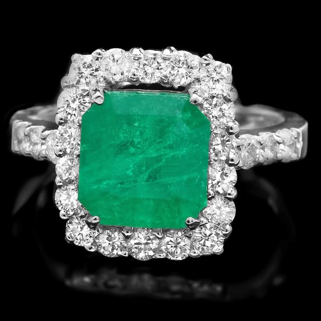 14k White Gold 3.70ct Emerald 1.10ct Diamond Ring: Retail: $18,750.00 ****** 14k White Gold 3.70ct Emerald 1.10ct Diamond Ring ****** Metal: 14k Solid White Gold / Size: 7.5 / Total Item Weight: 6 grams / Country Made: United States / / Main Stone: Em
