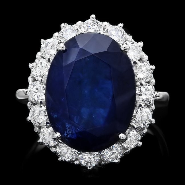 14k Gold 12.17ct Sapphire 1.48ct Diamond Ring: Retail: $8,800.00 ****** 14k Gold 12.17ct Sapphire 1.48ct Diamond Ring ****** Metal: 14k Solid White Gold / Size: 7.5 / Total Item Weight: 8.2 grams / Country Made: United States / / Main Stone: Sapph