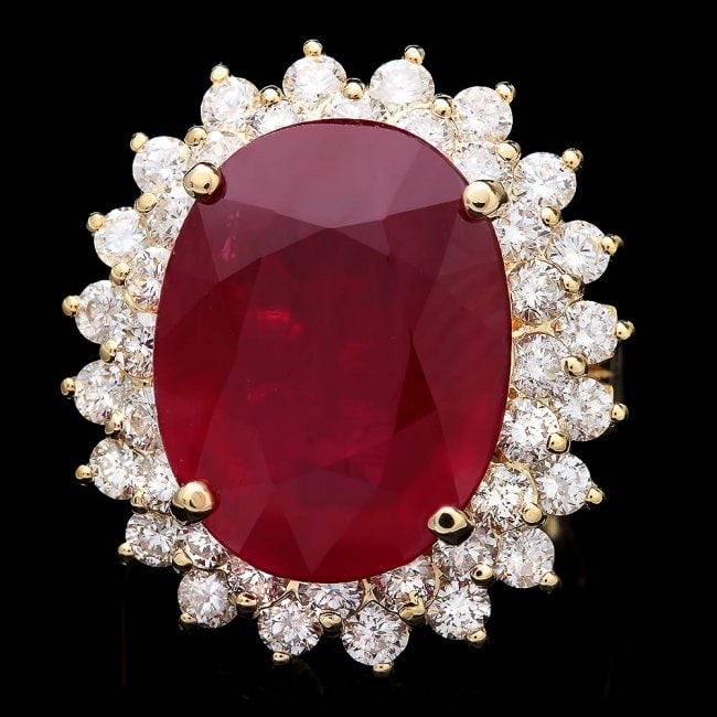 14k Yellow Gold 18.00ct Ruby 2.40ct Diamond Ring: Retail: $19,830.00 ****** 14k Yellow Gold 18.00ct Ruby 2.40ct Diamond Ring ****** Metal: 14k Solid Yellow Gold / Size: 7.25 / Total Item Weight: 12.0 grams / Country Made: United States / / Main Stone