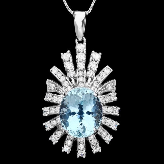 14k Gold 8ct Aquamarine 2.50ct Diamond Pendant: Retail: $21,450.00 ****** 14k Gold 8ct Aquamarine 2.50ct Diamond Pendant ****** Metal: 14k Solid White Gold / Size: 16 / Total Item Weight: 9.0 grams / Country Made: United States / / Main Stone: Aqua