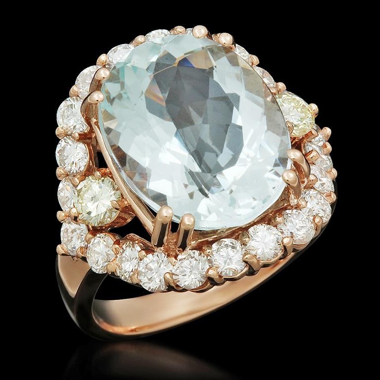 14K Gold 8.00ct Aquamarine 2.05ct Diamond Ring: Retail: $13,610.00 ******14K Gold Aquamarine & Diamond Ring****** Metal: 14K Solid Rose Gold / Total Item Weight: 9.3 / Country Made: United States / / Main Stone: Aquamarine / Color: Very Light Blue 