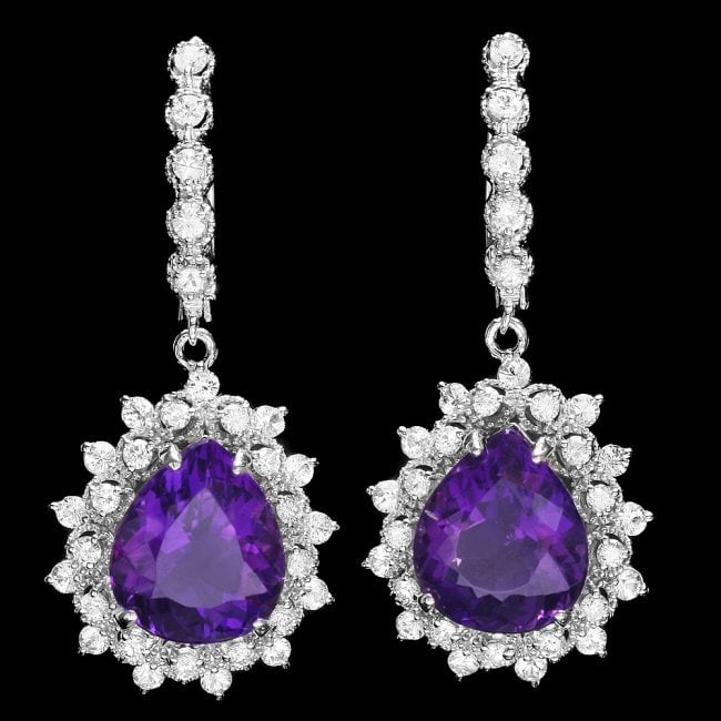 14k Gold 11ct Amethyst 2.10ct Diamond Earrings: Retail: $8,800.00 ****** 14k Gold 11ct Amethyst 2.10ct Diamond Earrings ****** Metal: 14k Solid White Gold / Total Item Weight: 10.0 grams / Country Made: United States / / Main Stone: Amethyst / Colo