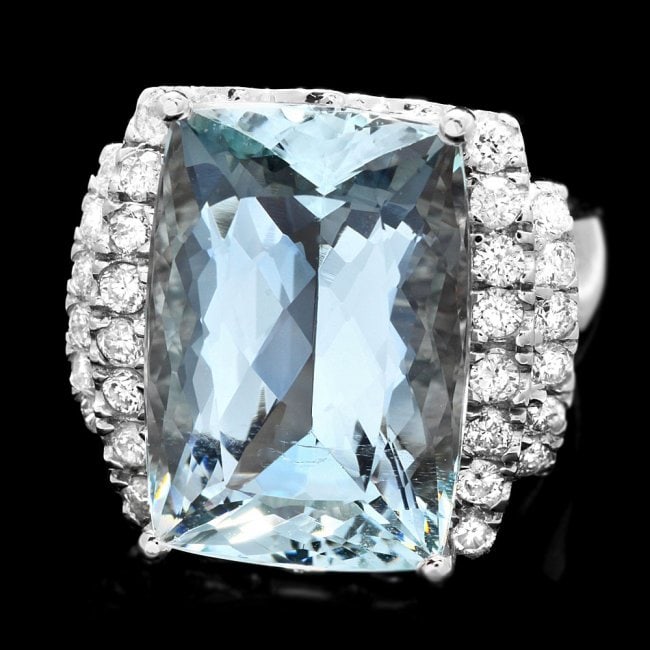 14k Gold 10ct Aquamarine 0.70ct Diamond Ring