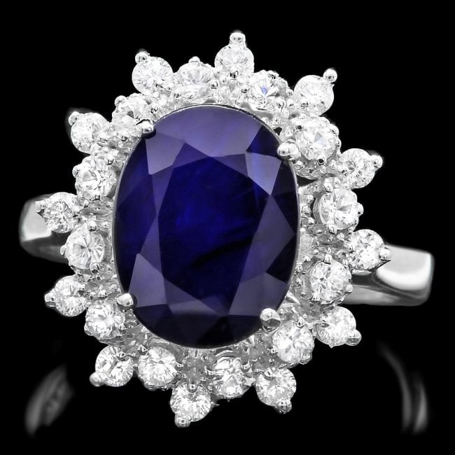 14k Gold 3.70ct Sapphire 0.70ct Diamond Ring: Retail: $5,200.00 ****** 14k Gold 3.70ct Sapphire 0.70ct Diamond Ring ****** Metal: 14k Solid White Gold / Size: 7.5 / Total Item Weight: 4.6 grams / Country Made: United States / / Main Stone: Sapphi