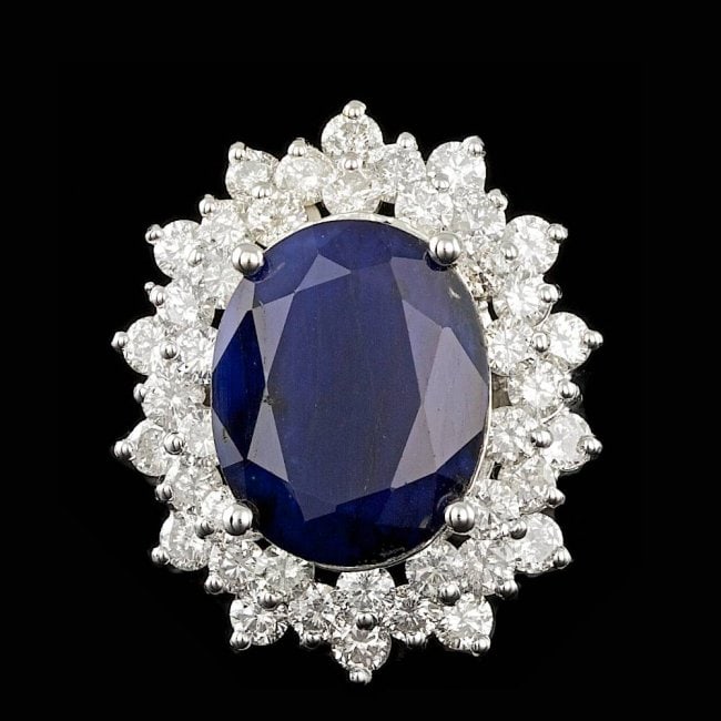 14k Gold 13.00ct Sapphire 3.00ct Diamond Ring: Retail: $25,500.00 ****** 14k Gold 13.00ct Sapphire 3.00ct Diamond Ring ****** Metal: 14k Solid White Gold / Size: 7 / Total Item Weight: 10.5 grams / Country Made: United States / / Main Stone: Sapph