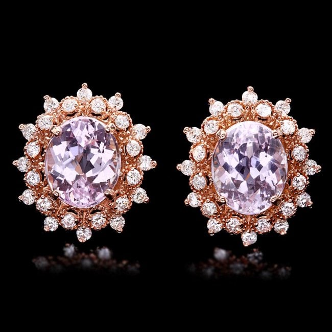 14k Rose 9.00ct Kunzite 1.30ct Diamond Earrings