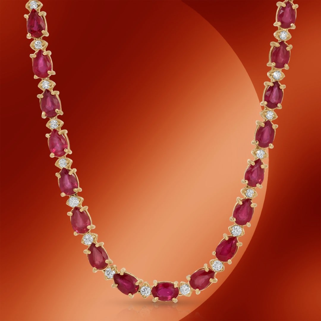 14K Gold 23.92cts Ruby & 1.56cts Diamond Necklace