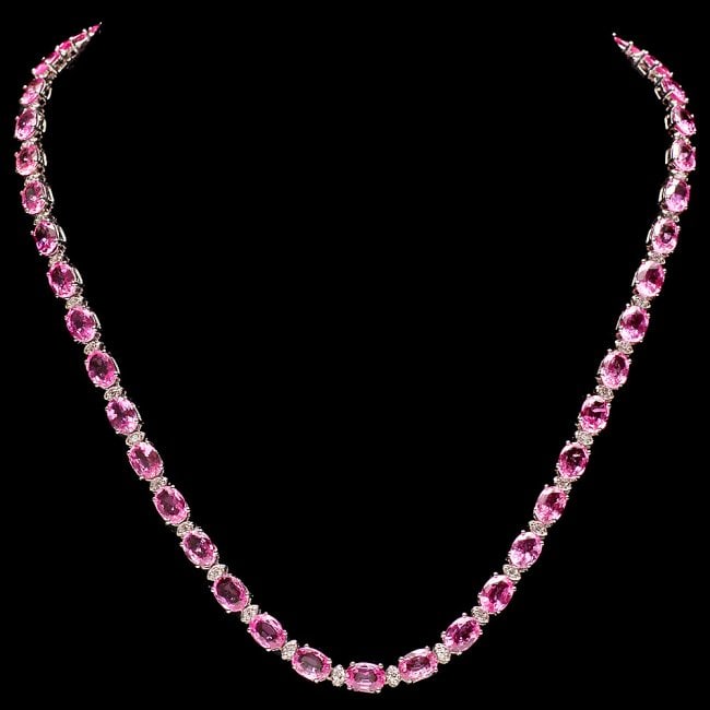 14k 40ct Pink Sapphire 1.50ct Diamond Necklace (1 of 6)