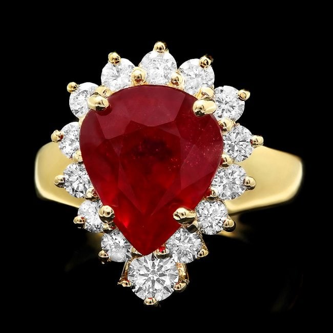 14k Yellow Gold 6.00ct Ruby 1.20ct Diamond Ring: Retail: $8,500.00 ****** 14k Yellow Gold 6.00ct Ruby 1.20ct Diamond Ring ****** Metal: 14k Solid Yellow Gold / Size: 7.25 / Total Item Weight: 7.9 grams / Country Made: United States / / Main Stone: R