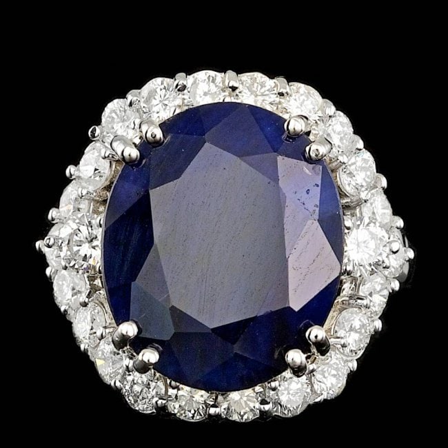 14k Gold 11.50ct Sapphire 1.70ct Diamond Ring: Retail: $16,700.00 ****** 14k Gold 11.50ct Sapphire 1.70ct Diamond Ring ****** Metal: 14k Solid White Gold / Size: 7 / Total Item Weight: 9.5 grams / Country Made: United States / / Main Stone: Sapphi