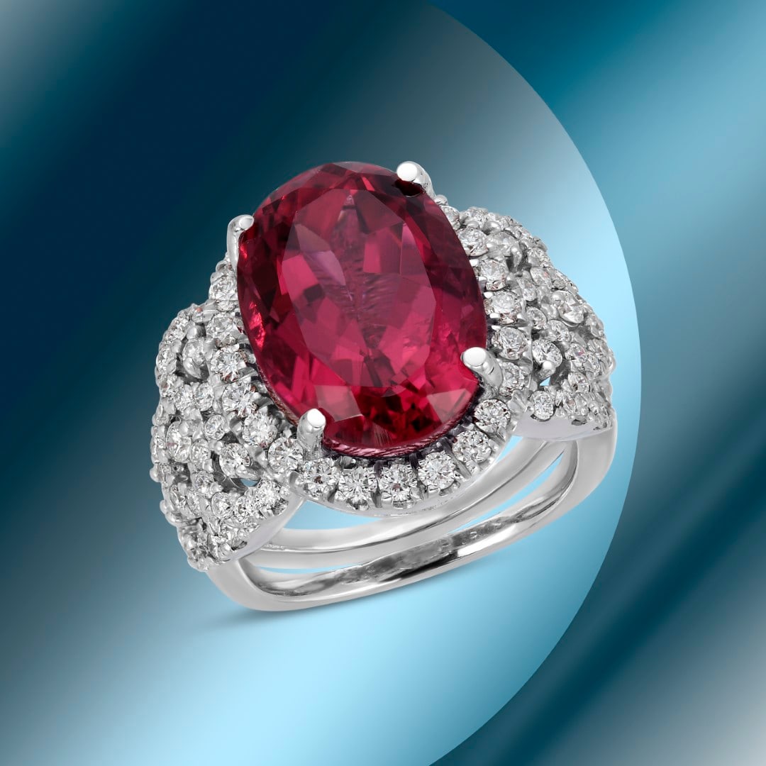 14K Gold 8.95cts Tourmaline & 1.59cts Diamond Ring: Retail: $26,350***** 14K Gold 8.95cts Tourmaline & 1.59cts Diamond Ring****** Metal: 14K White Gold/ Total Wt.: 11.2g/ Country Made USA// Main Stone: Tourmaline/ Carat Total Wt: 8.95cts / Treatment: N