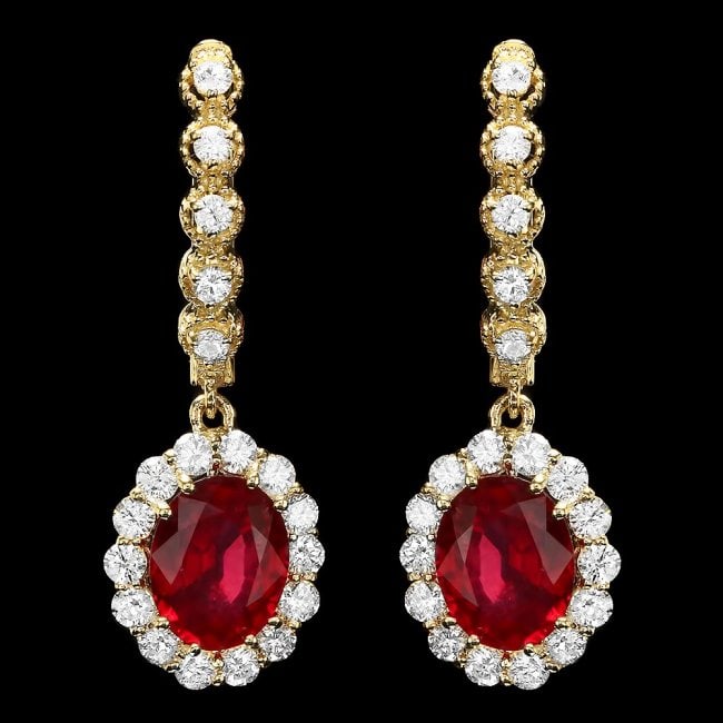 14k Gold 5.3ct Ruby 1.40ct Diamond Earrings