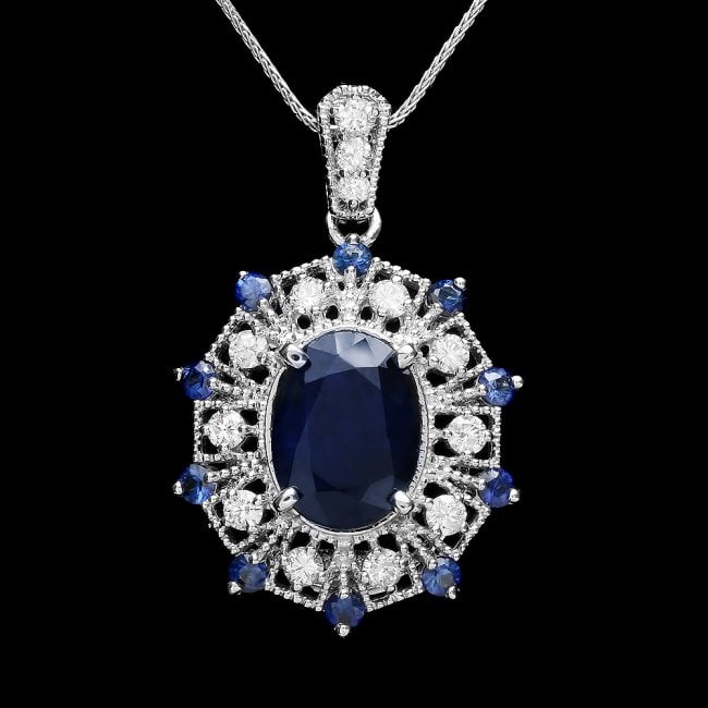 14k Gold 5ct Sapphire 0.70ct Diamond Pendant