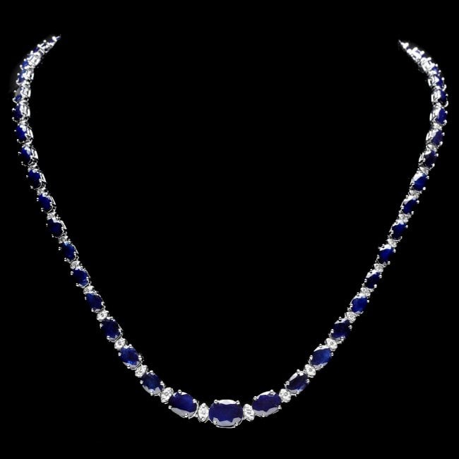 14k Gold 30ct Sapphire 1.35ct Diamond Necklace: Retail: $18,900.00 ****** 14k Gold 30ct Sapphire 1.35ct Diamond Necklace ****** Metal: 14k Solid White Gold / Size: 16.5 / Total Item Weight: 21.00 grams / Country Made: United States / / Main Stone: 