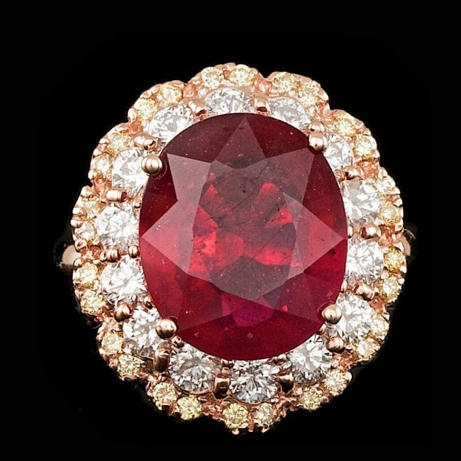 14k Rose Gold 8.00ct Ruby 1.7ct Diamond Ring