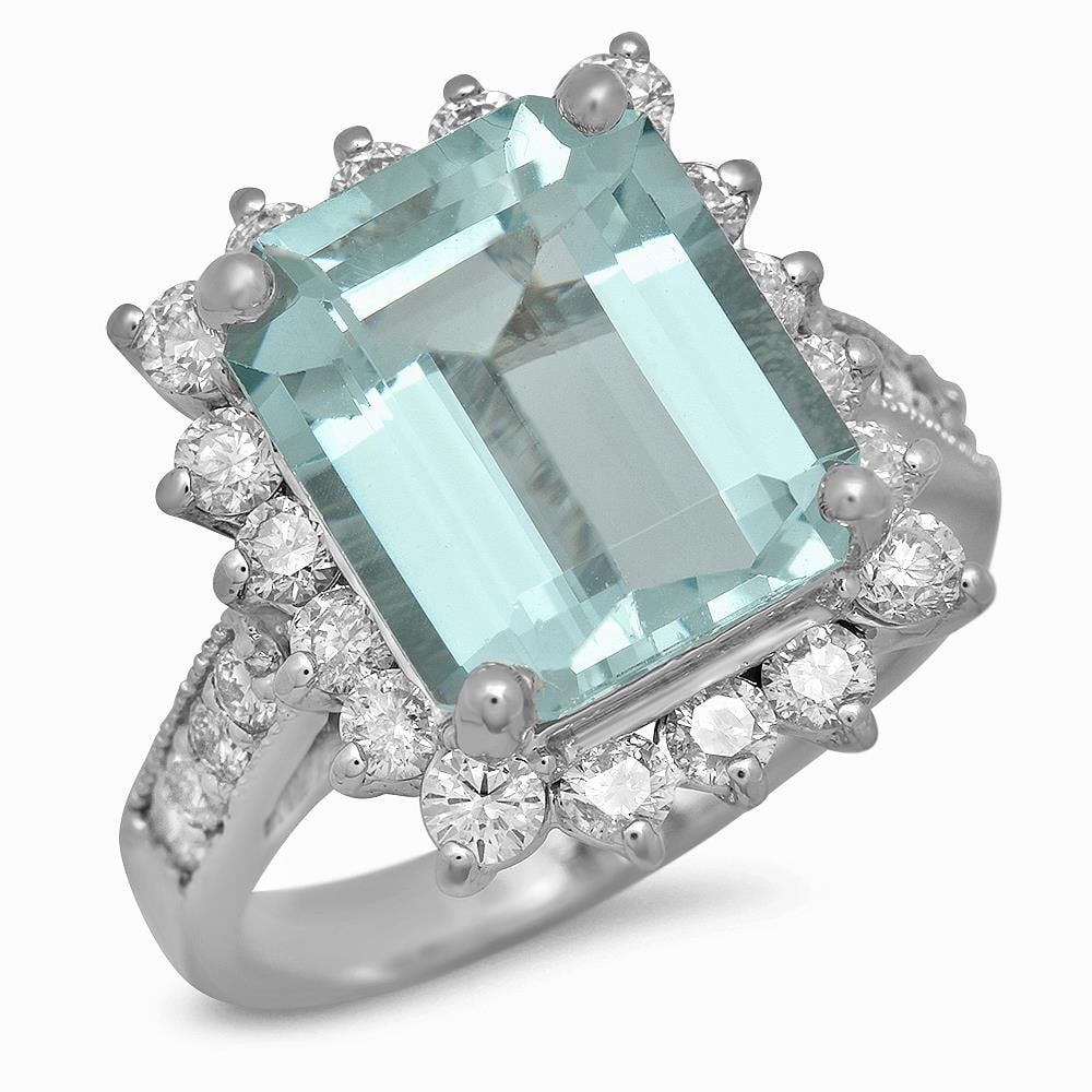 14K Gold 5.17ct Aquamarine 1.20ct Diamond Ring: Retail: $9,680.00 ****** 14K Gold 5.17ct Aquamarine 1.20ct Diamond Ring ****** Metal: 14K Solid Gold / Total Item Weight: 6.8 grams / Country Made: United States / / Main Stone: Aquamarine / Color: Li