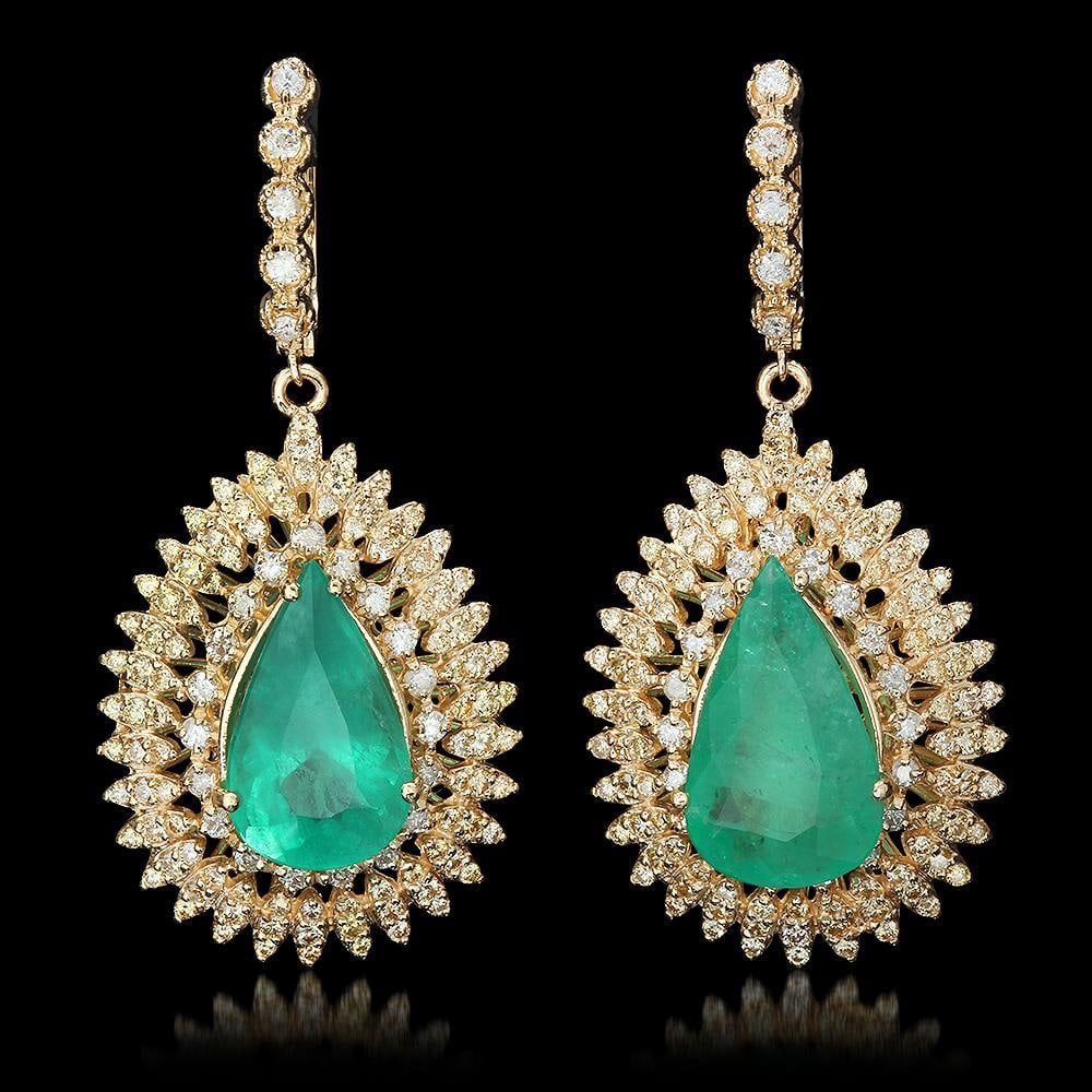 14K Gold 13.73ct Emerald 4.01ct Diamond Earrings