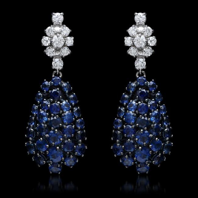 14K Gold 6.78ct Sapphire 0.68ct Diamond Earrings