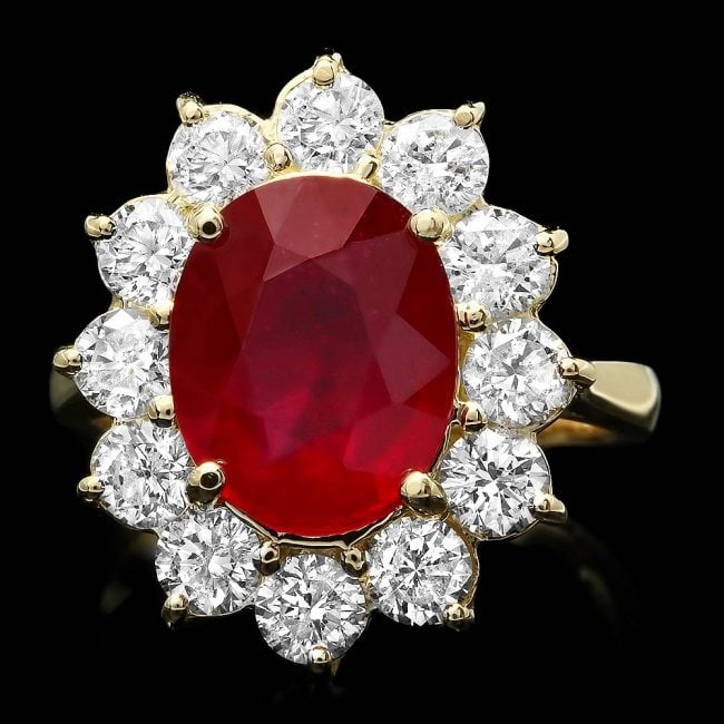 14k Yellow Gold 5.00ct Ruby 2.00ct Diamond Ring: Retail: $11,300.00 ****** 14k Yellow Gold 5.00ct Ruby 2.00ct Diamond Ring ****** Metal: 14k Solid Yellow Gold / Size: 7.25 / Total Item Weight: 6.5 grams / Country Made: United States / / Main Stone: 