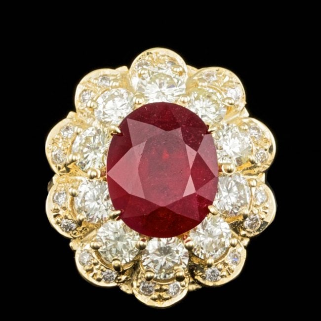 14k Yellow Gold 6.00ct Ruby 2.85ct Diamond Ring: Retail: $21,400.00 ****** 14k Yellow Gold 6.00ct Ruby 2.85ct Diamond Ring ****** Metal: 14k Solid Yellow Gold / Size: 7 / Total Item Weight: 10.0 grams / Country Made: United States / / Main Stone: