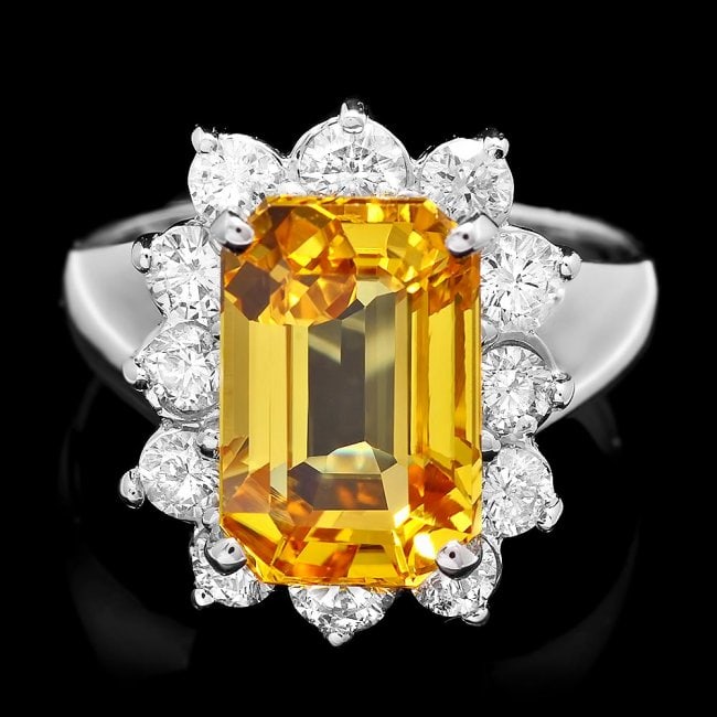 14k Gold 6.20ct Sapphire 1.15ct Diamond Ring: Retail: $19,850.00 ****** 14k Gold 6.20ct Sapphire 1.15ct Diamond Ring ****** Metal: 14k Solid White Gold / Size: 7 / Total Item Weight: 6.0 grams / Country Made: United States / / Main Stone: Sapphir