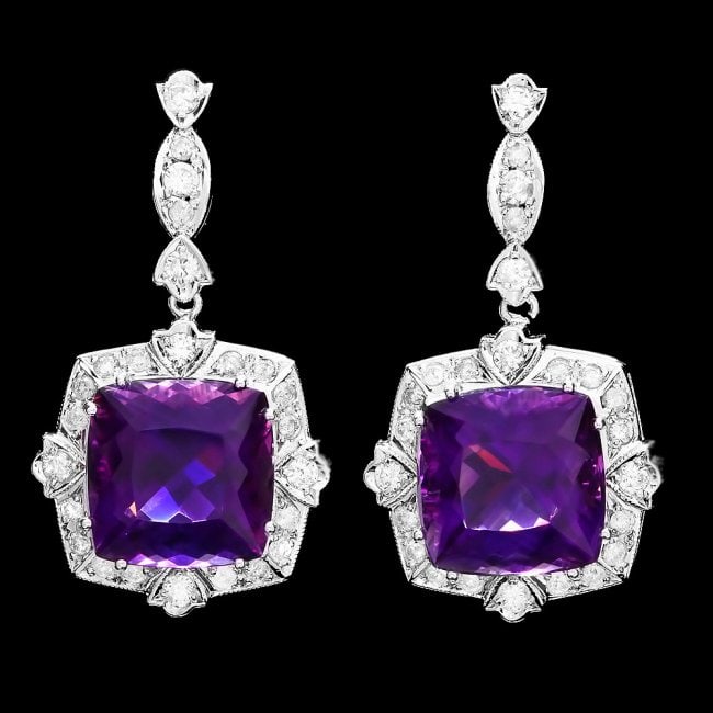 14k Gold 24ct Amethyst 1.85ct Diamond Earrings: Retail: $11,600.00 ****** 14k Gold 24ct Amethyst 1.85ct Diamond Earrings ****** Metal: 14k Solid White Gold / Total Item Weight: 16.5 grams / Country Made: United States / / Main Stone: Amethyst / Col