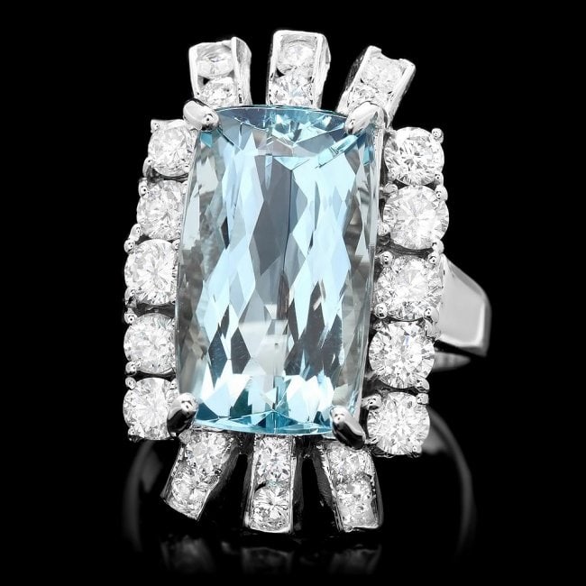 14k Gold 9.00ct Aquamarine 2.00ct Diamond Ring