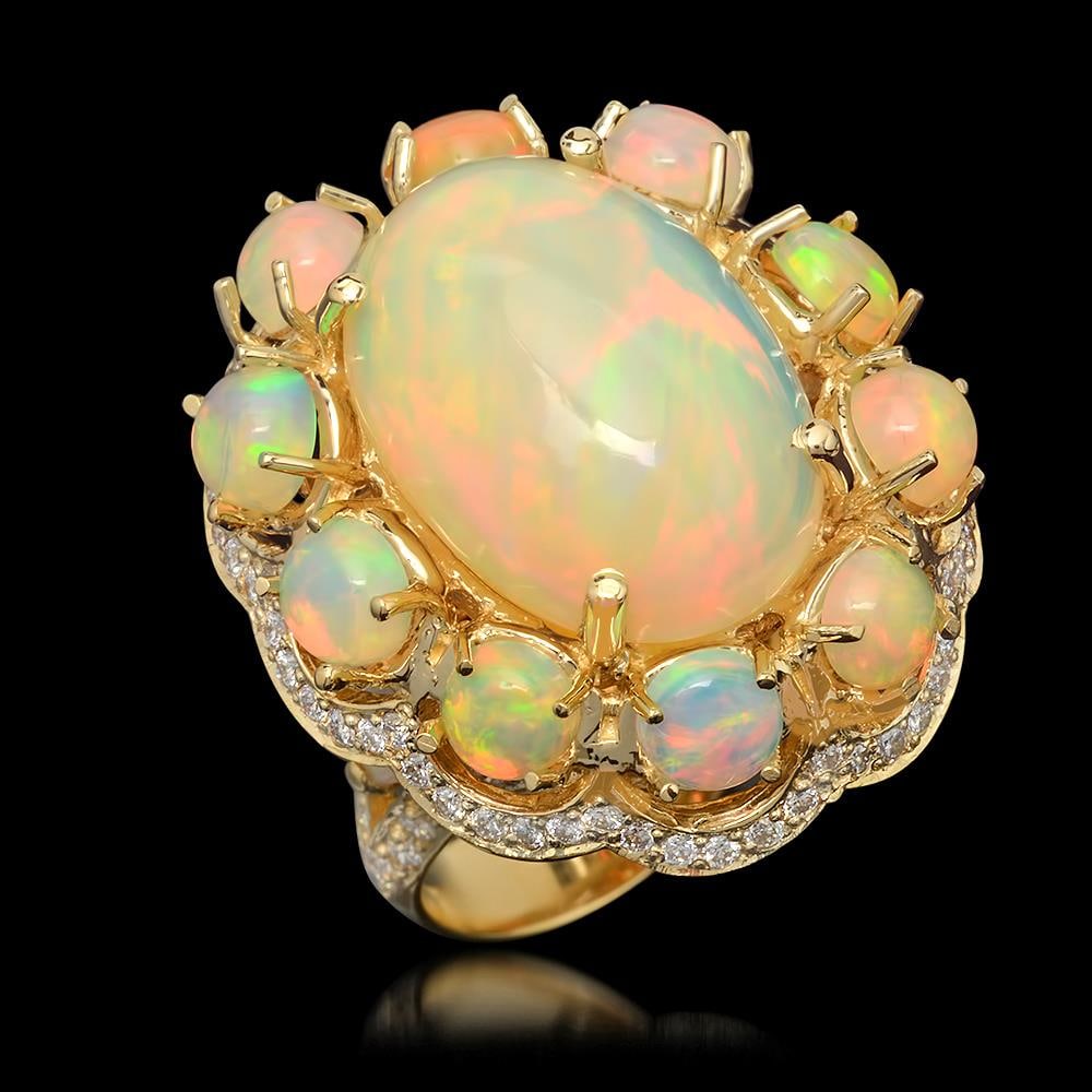 14k Yellow Gold 22.74ct Opal 1.46ct Diamond Ring: Retail: $24,863.00 ****** 14k Yellow Gold 22.74ct Opal 1.46ct Diamond Ring ****** Metal: 14K Yellow Gold / Total Item Weight: 17.2 grams / Country Made: United States / / Main Stone: Opal / Color: Pla