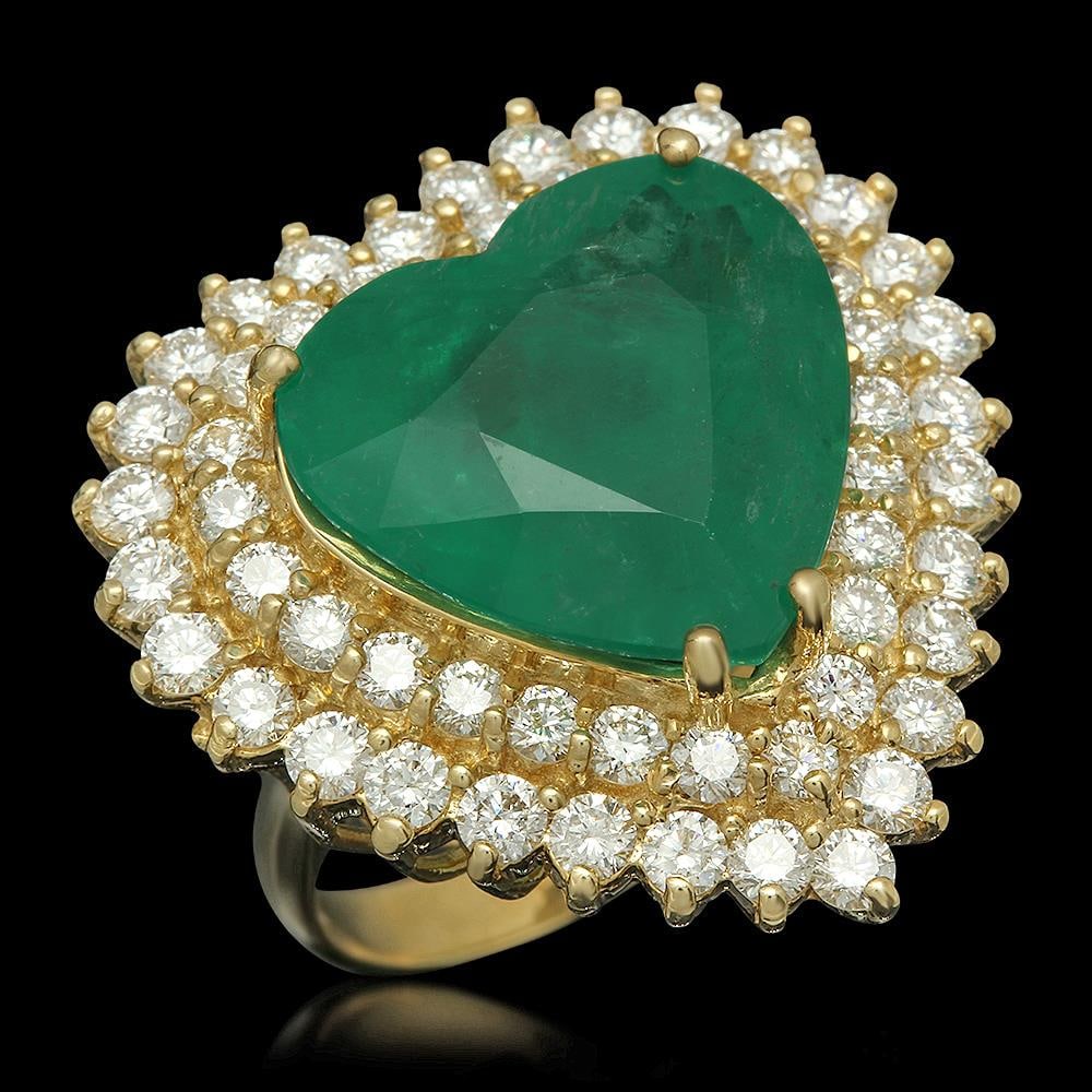14K Gold 11.09ct Emerald 2.83ct Diamond Ring: Retail: $45,560.00 ****** 14K Gold 11.09ct Emerald 2.83ct Diamond Ring ****** Metal: 14K Solid Gold / Total Item Weight: 12.8 grams / Country Made: United States / / Main Stone: Emerald / Color: Green