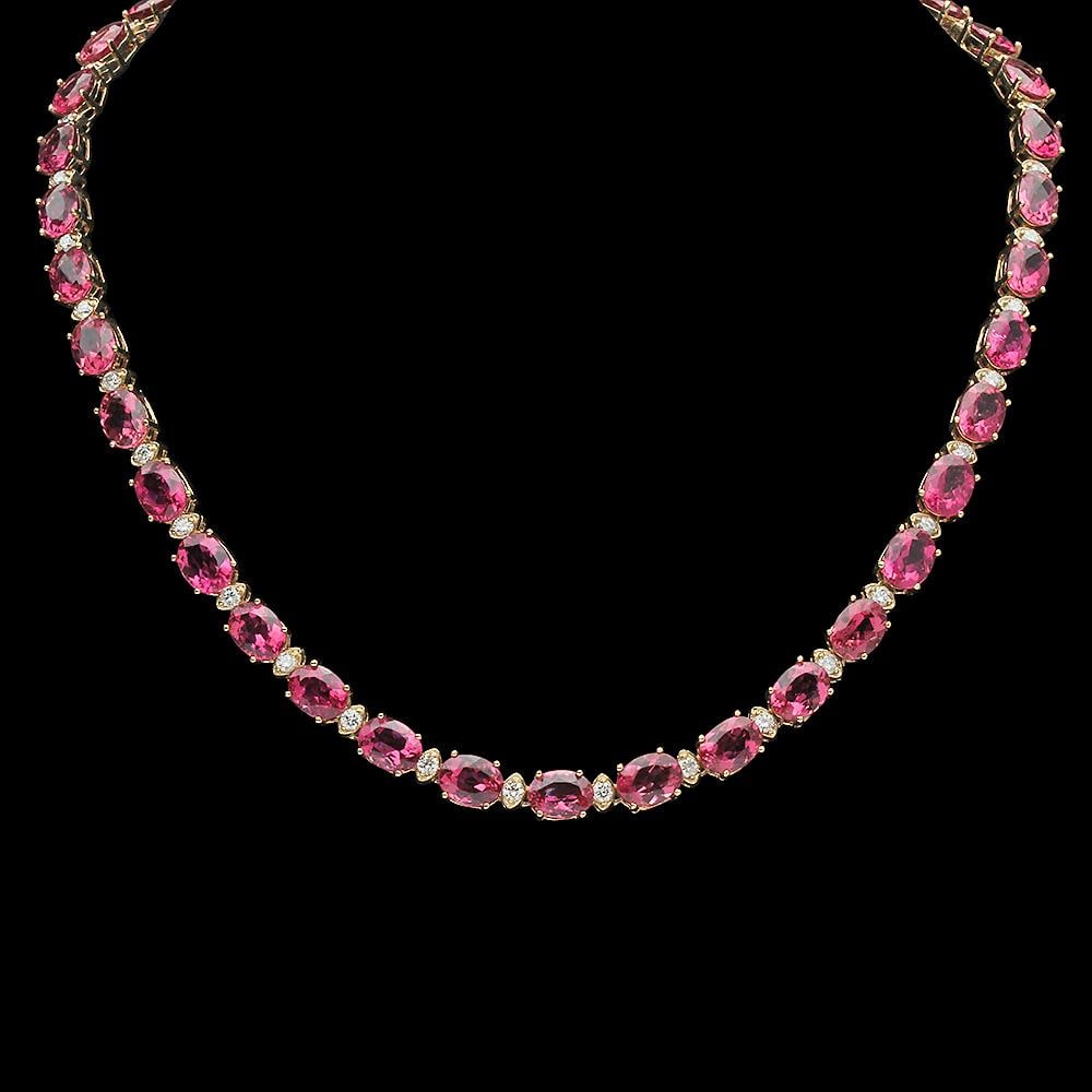 14K Gold 45.66ct Tourmaline 2.45ct Diamond Necklace: Retail: $38,760.00 ****** 14K Gold 45.66ct Tourmaline 2.45ct Diamond Necklace ****** Metal: 14K Solid Gold / Total Item Weight: 32.3 grams / Country Made: United States / / Main Stone: Tourmaline / Co