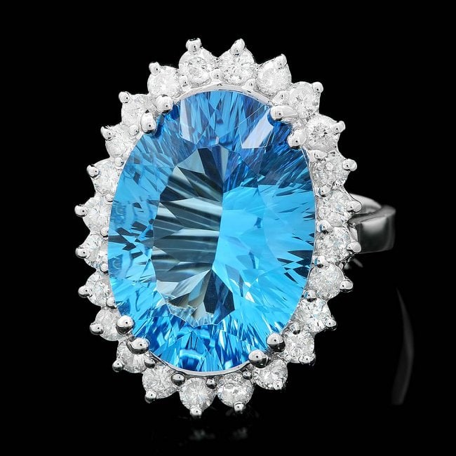 14k White Gold 11.5ct Topaz 1.10ct Diamond Ring (1 of 4)