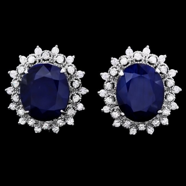 14k Gold 18ct Sapphire 1.35ct Diamond Earrings: Retail: $12,700.00 ****** 14k Gold 18ct Sapphire 1.35ct Diamond Earrings ****** Metal: 14k Solid White Gold / Total Item Weight: 10.0 grams / Country Made: United States / / Main Stone: Sapphire / Col