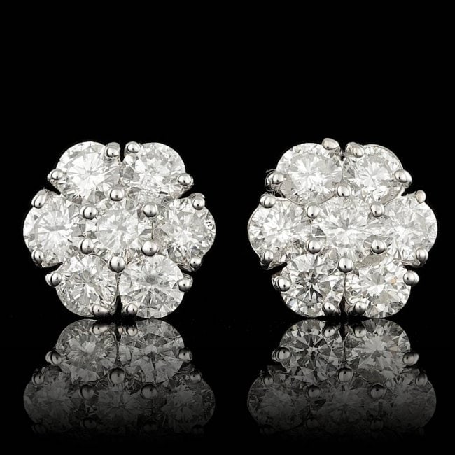14k White Gold 2.85ct Diamond Earrings: Retail: $16,200.00 ****** 14k White Gold 2.85ct Diamond Earrings ****** Metal: 14k Solid White Gold / Total Item Weight: 2.8 grams / Country Made: United States / / Main Stone: Diamond / Color: White 