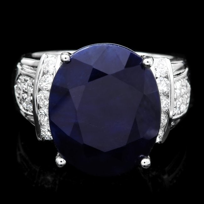 14k Gold 13.50ct Sapphire 0.75ct Diamond Ring: Retail: $9,850.00 ****** 14k Gold 13.50ct Sapphire 0.75ct Diamond Ring ****** Metal: 14k Solid White Gold / Size: 6.5 / Total Item Weight: 9.0 grams / Country Made: United States / / Main Stone: Sapph
