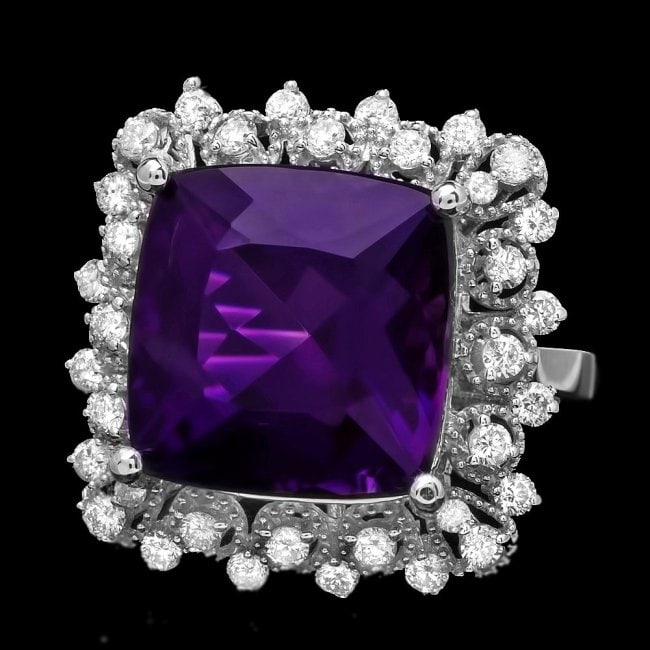 14k Gold 9.70ct Amethyst 0.80ct Diamond Ring: Retail: $6,300.00 ****** 14k Gold 9.70ct Amethyst 0.80ct Diamond Ring ****** Metal: 14k Solid White Gold / Size: 6.5 / Total Item Weight: 7.6 grams / Country Made: United States / / Main Stone: Amethy
