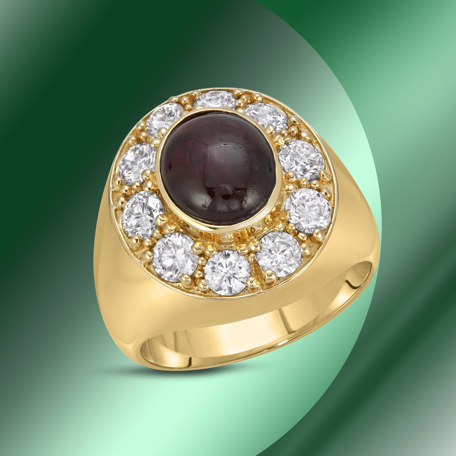 14K Gold 7.57cts Star Ruby & 2.25cts Diamond Ring: Retail: $16,517***** 14K Gold 7.57cts Star Ruby & 2.25cts Diamond Ring****** Metal: 14K Yellow Gold/ Total Wt.: 13.3g/ Country Made USA// Main Stone: Ruby/ Carat Total Wt: 7.57cts / Treatment: None / 