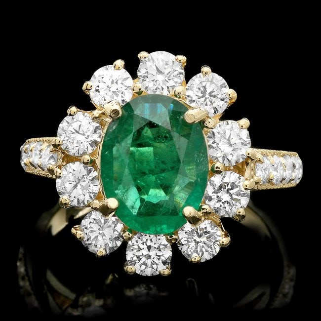 14k Gold 1.50ct Emerald 1.60ct Diamond Ring: Retail: $17,600.00 ****** 14k Gold 1.50ct Emerald 1.60ct Diamond Ring ****** Metal: 14k Solid Yellow Gold / Size: 6.75 / Total Item Weight: 5.5 grams / Country Made: United States / / Main Stone: Emer