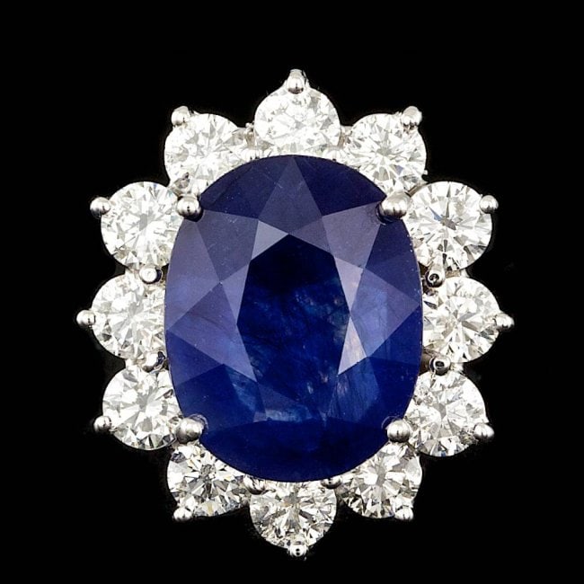 14k Gold 8.50ct Sapphire 2.50ct Diamond Ring: Retail: $21,300.00 ****** 14k Gold 8.50ct Sapphire 2.50ct Diamond Ring ****** Metal: 14k Solid White Gold / Size: 7 / Total Item Weight: 8.5 grams / Country Made: United States / / Main Stone: Sapphir