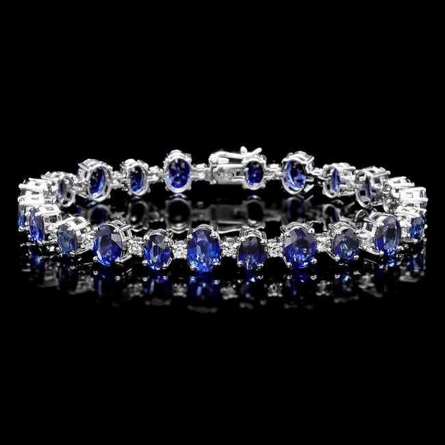 14k Gold 21.00ct Sapphire 1.70ct Diamond Bracelet: Retail: $21,500.00 ****** 14k Gold 21.00ct Sapphire 1.70ct Diamond Bracelet ****** Metal: 14k Solid White Gold / Size: 7.75 / Total Item Weight: 20 grams / Country Made: United States / / Main Stone: 