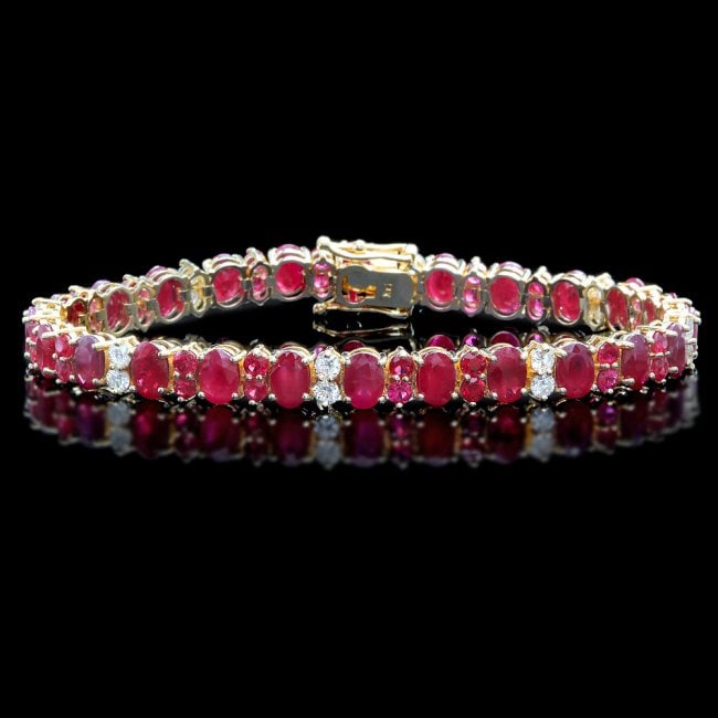 14k Yellow Gold 18ct Ruby 1.15ct Diamond Bracelet: Retail: $18,230.00 ****** 14k Yellow Gold 18ct Ruby 1.15ct Diamond Bracelet ****** Metal: 14k Solid Yellow Gold / Size: 7 / Total Item Weight: 15.5 grams / Country Made: United States / / Main Stone: 