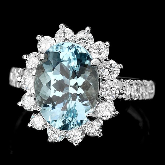 14k Gold 3.00ct Aquamarine 1.10ct Diamond Ring: Retail: $9,320.00 ****** 14k Gold 3.00ct Aquamarine 1.10ct Diamond Ring ****** Metal: 14k Solid White Gold / Total Item Weight: 5.5 grams / Country Made: United States / / Main Stone: Aquamarine / Col