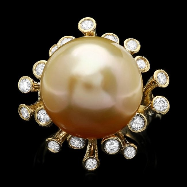 14k Gold 16 X 16mm Pearl 0.79ct Diamond Ring (1 of 4)