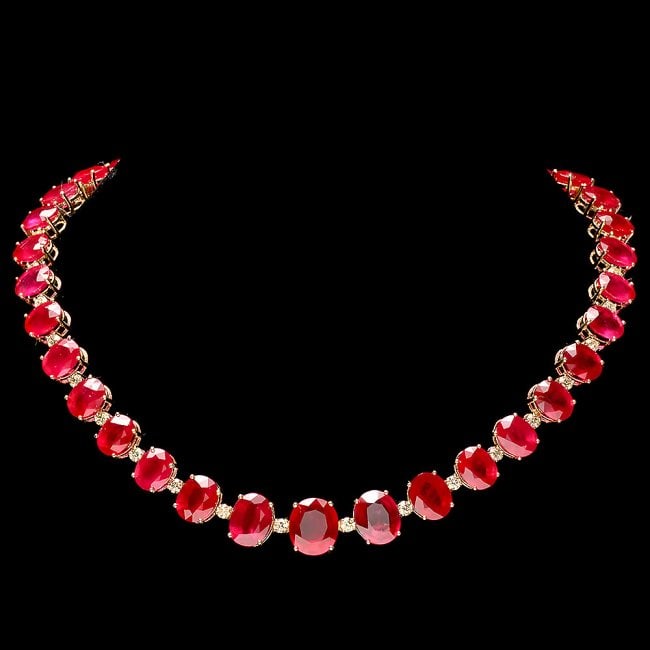 14k Gold 137ct Ruby 4.15ct Diamond Necklace: Retail: $38,700.00 ****** 14k Gold 137ct Ruby 4.15ct Diamond Necklace ****** Metal: 14k Solid Yellow Gold / Size: 16.5 / Total Item Weight: 67.5 grams / Country Made: United States / / Main Stone: Rub