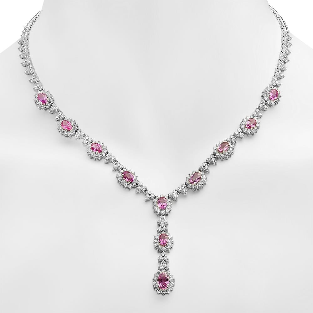 18K Gold 7.65ct Pink Sapphire 7.35ct Diamond Necklace: Retail: $32,583.00 ******18K Gold 7.65ct Pink Sapphire 7.35ct Diamond Necklace****** Metal: 18K Solid Gold / Total Item Weight: 31.8 grams / Country Made: United States / / Main Stone: Pink Sapphire /