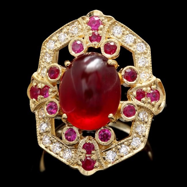 14k Yellow Gold 7.8ct Ruby 0.50ct Diamond Ring: Retail: $6,580.00 ****** 14k Yellow Gold 7.8ct Ruby 0.50ct Diamond Ring ****** Metal: 14k Solid Yellow Gold / Size: 7 / Total Item Weight: 8.5 grams / Country Made: United States / / Main Stone: Ruby 