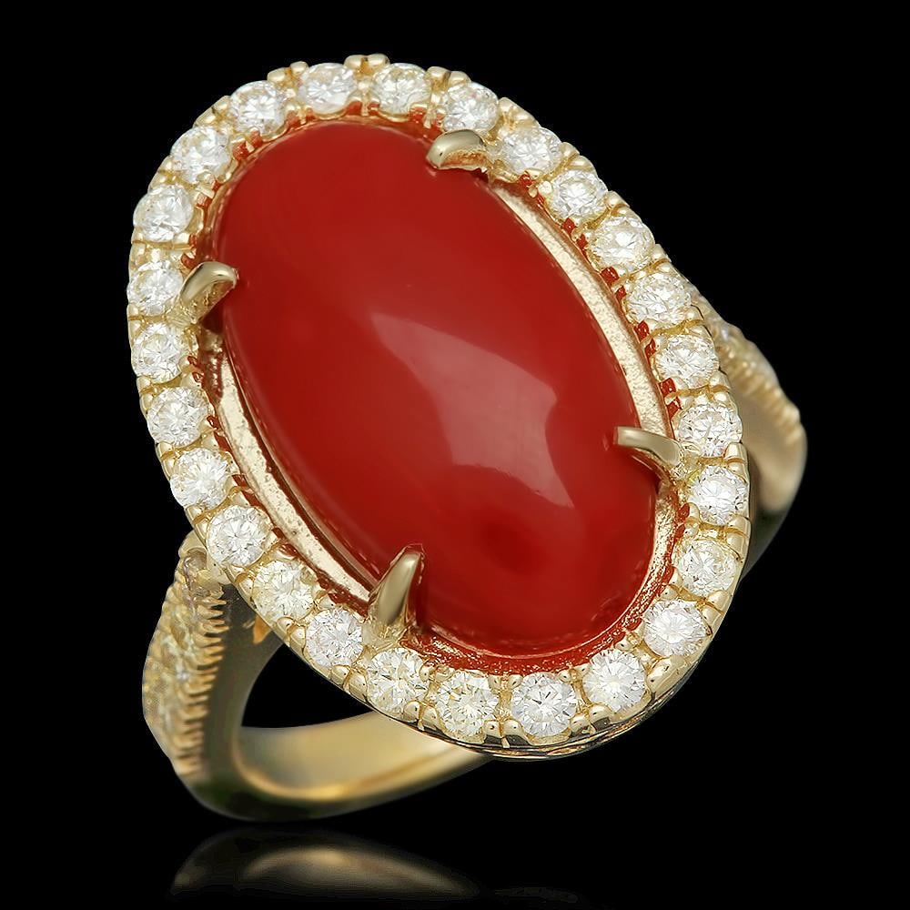 14K Gold 6.08ct Coral 0.94ct Diamond Ring: Retail: $7,450.00 ****** 14K Gold 6.08ct Coral 0.94ct Diamond Ring ****** Metal: 14K Solid Gold / Total Item Weight: 7.5 grams / Country Made: United States / / Main Stone: Coral / Color: Reddish Oran
